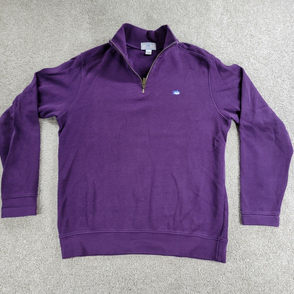 Southern Tide The Skip Jack Sweater Mens M Purple Ribbed Knit 1/4 Zip Logo